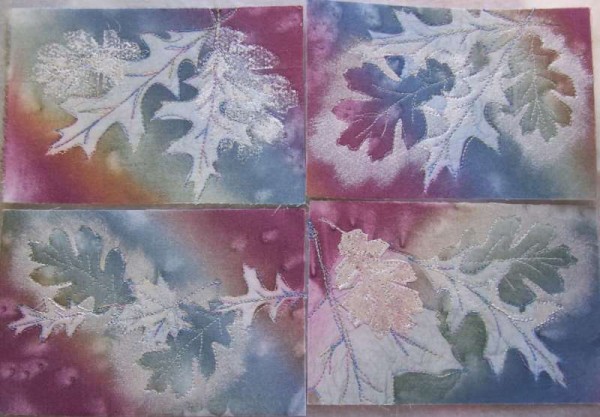ARt Quilt Postcards, leaf sunprints, by sue andrus, andrusgardens