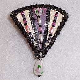 Lavender Fan Beaded Art Quilt Pin, Pendant,  Sue Andrus