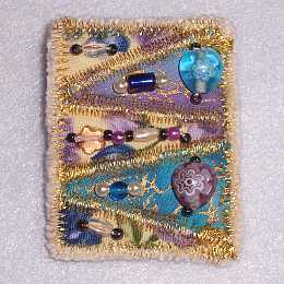 Turquoise Lavender Rectangle Beaded Art Quilt Pin, Pendant,  Sue Andrus