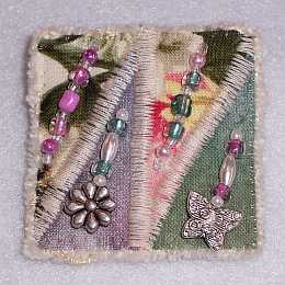 Pastel Color Square Beaded Art Quilt Pin, Pendant,  Sue Andrus