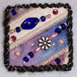 Lavender, Cobalt Blue Square Beaded Art Quilt Pin, Pendant,  Sue Andrus